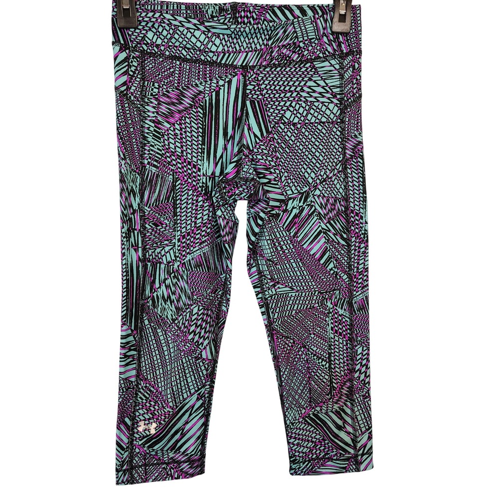 Under Armour HeatGear Womens S Compression Leggings Abstract Print Teal‎ Purple